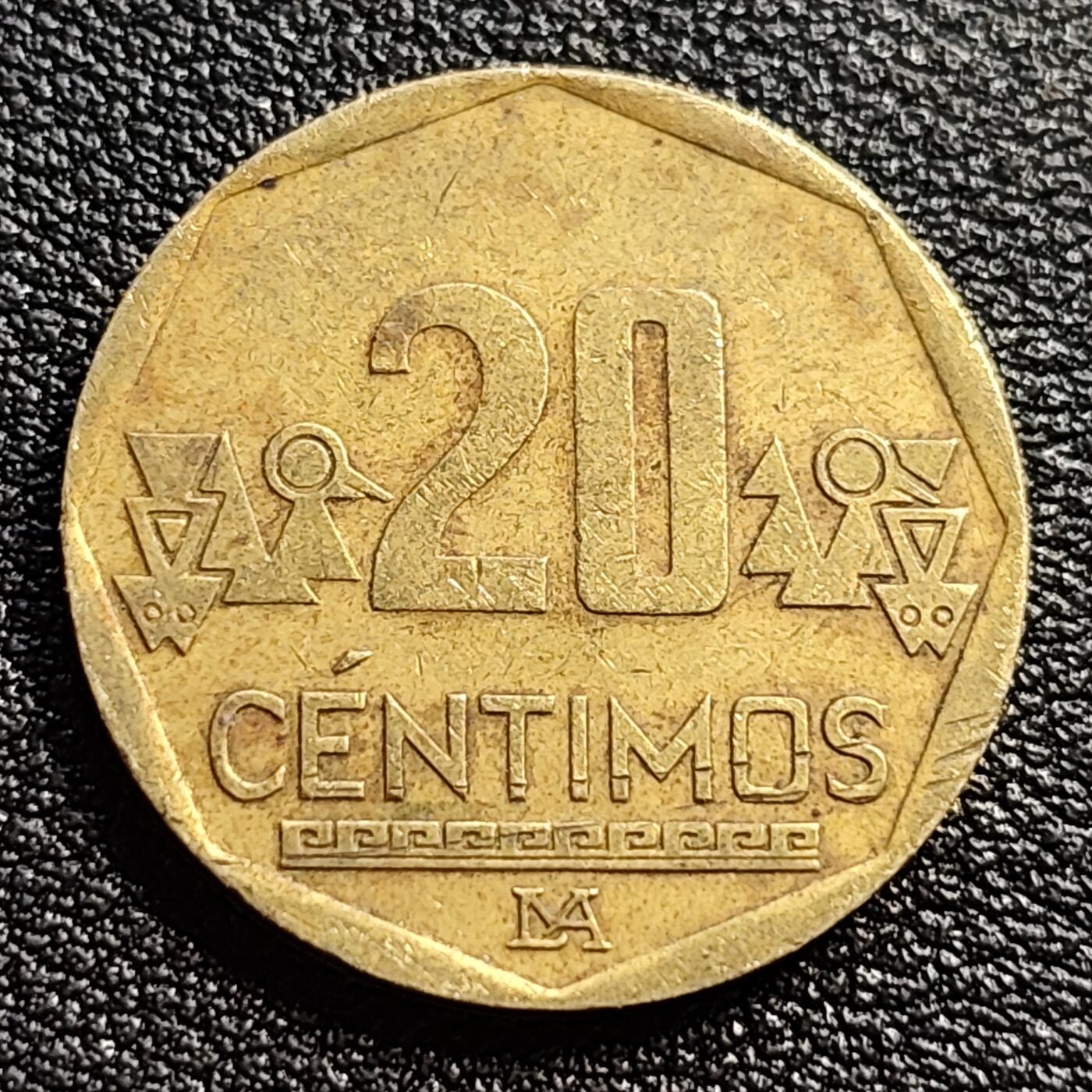 泉币菌-第54场-各国散币场 秘鲁20分铜币（盲文版） 23mm 羊驼