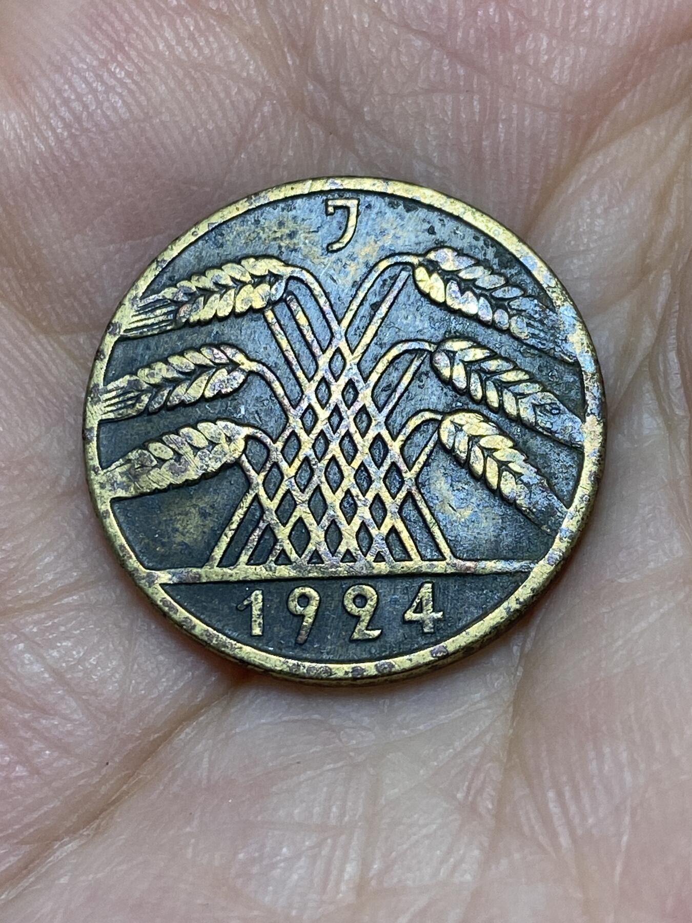 2025年第六十六场(总第九十二场）外国好品散币(免佣金) 德意志魏玛共和国1924年10芬尼(RENTEN地产抵押马克版，J标汉堡造仅发行1年)
