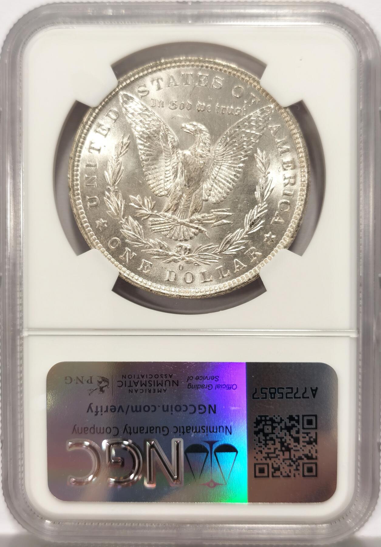 博洋堂世界钱币拍卖第131期（全场包邮） NGC MS63 美国1883年O版根银币，爆光BU品质，藏家必备品质