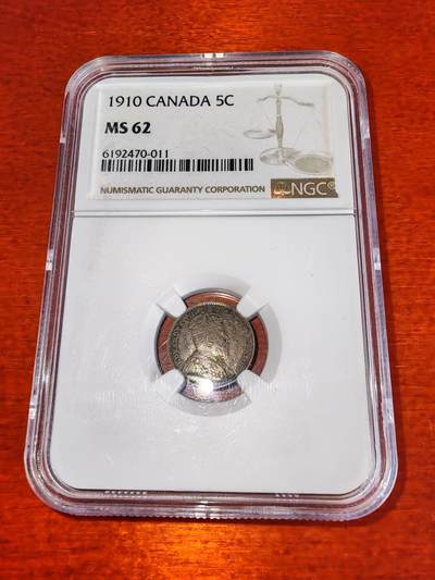 长老汇马年精选第十二场拍卖 - 1910 加拿大爱德华七世5分银币，NGC MS62，官网63分125美金