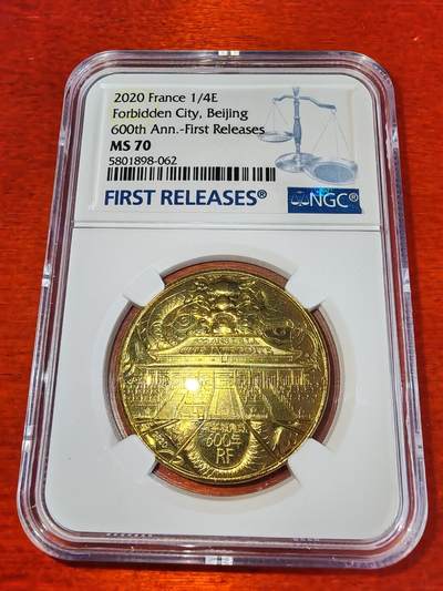 长老汇马年精选第十二场拍卖 - 2020法国北京紫禁城600周年1/4欧元铜币，NGC MS70分，首期