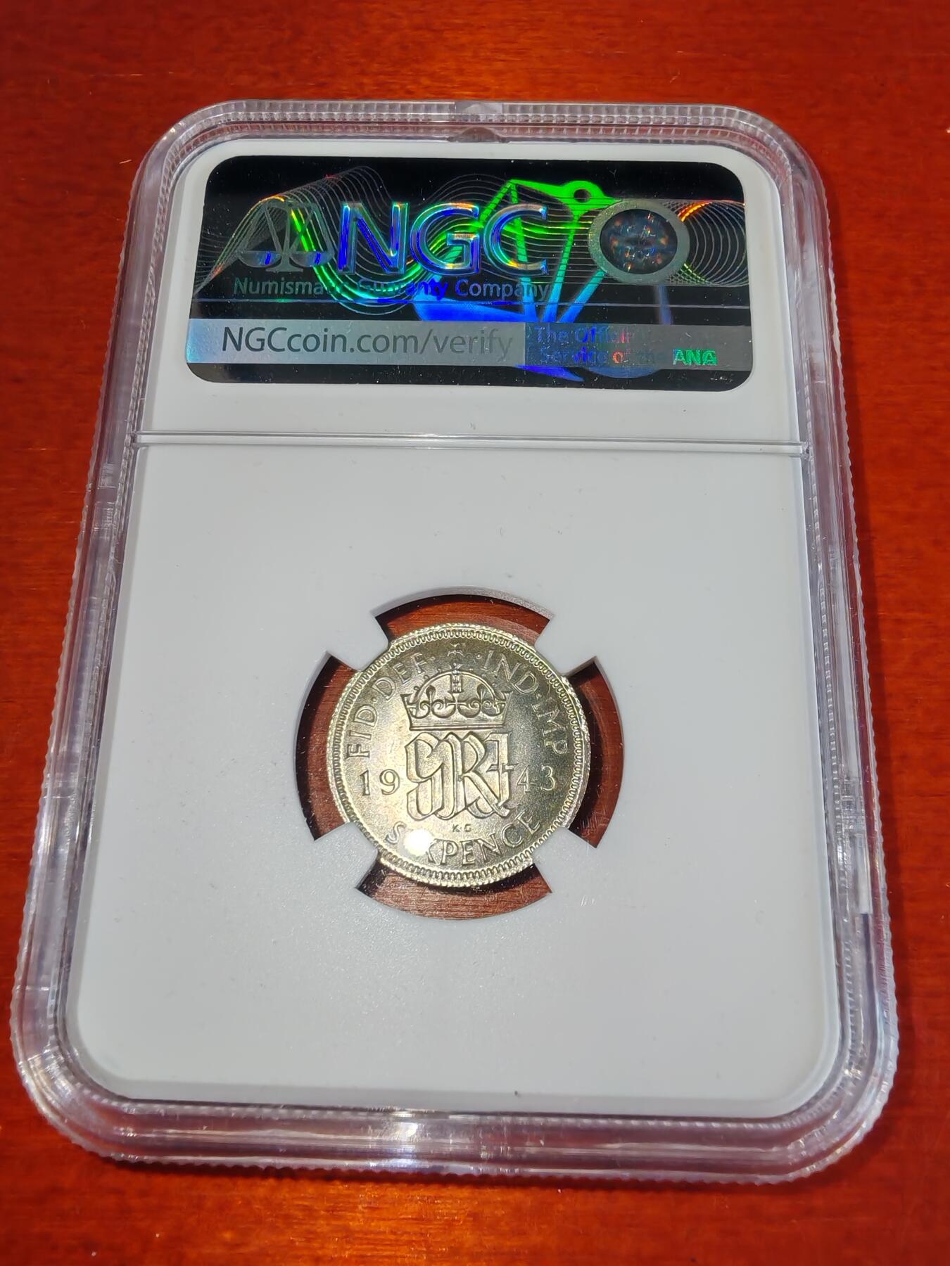 长老汇蛇年精选第二十二场拍卖 1943 英国乔治六世6便士银币，NGC MS64，冠军