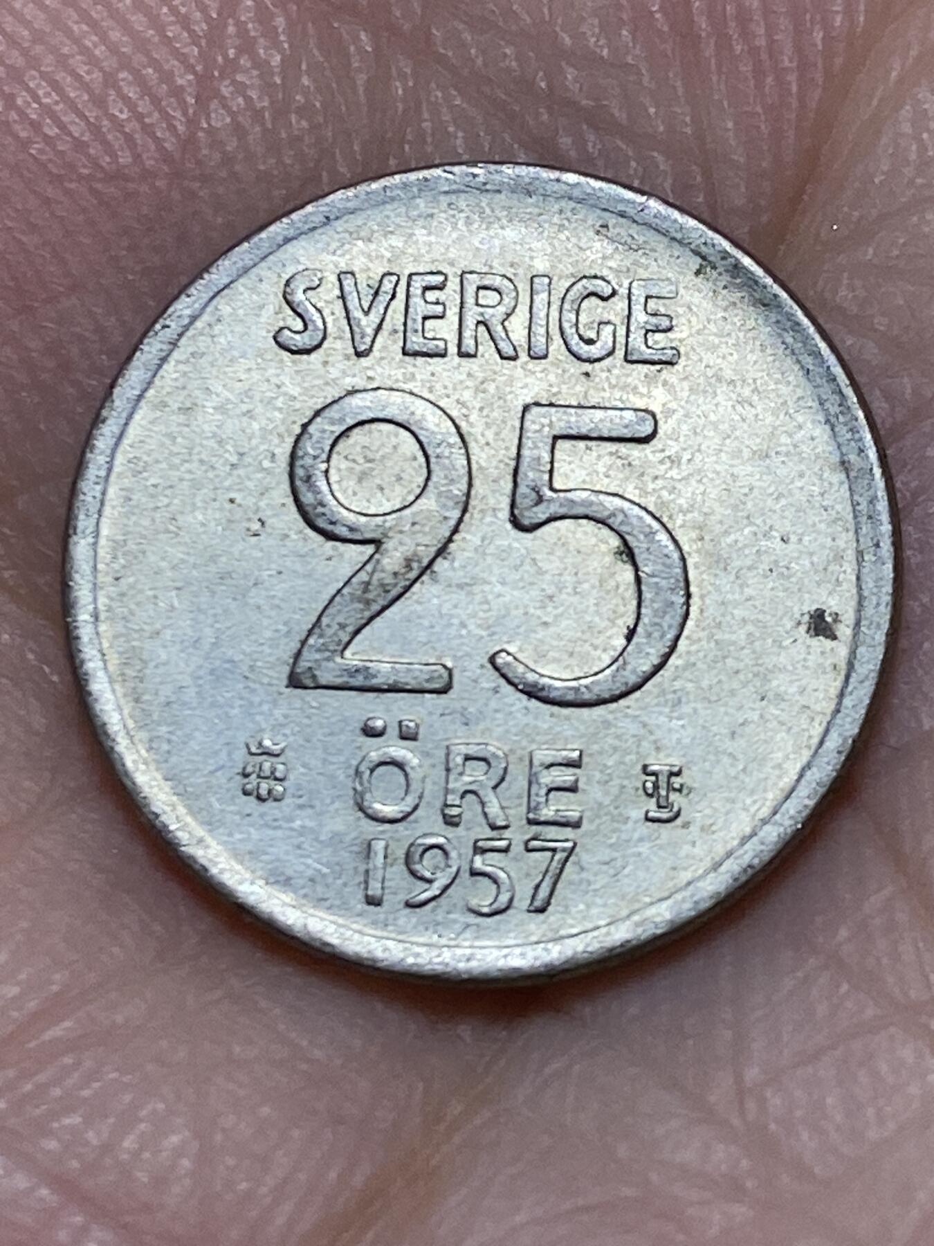 2025年第六十六场(总第九十二场）外国好品散币(免佣金) 瑞典🇸🇪1957年25欧尔银币(古斯塔夫六世时期，TS标)