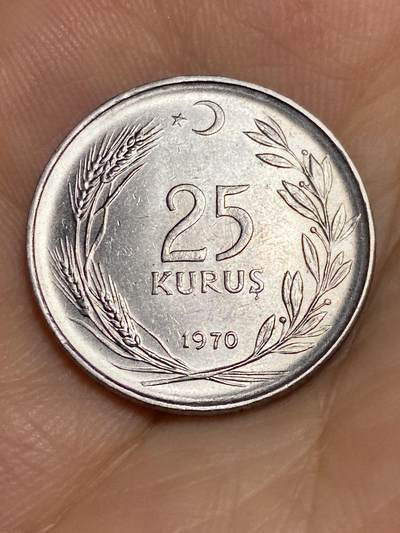2025年第六十七场(总第九十三场）外国好品散币(免佣金) - 土耳其🇹🇷1970年25库鲁斯(第三版不锈钢材质减重版)