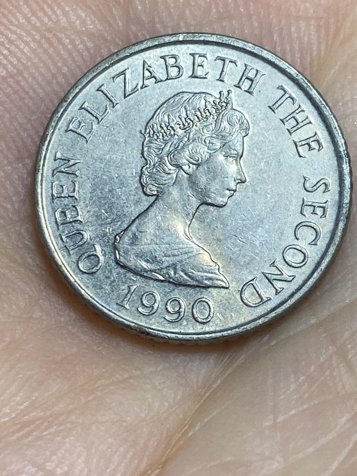 2025年第六十七场(总第九十三场）外国好品散币(免佣金) 泽西岛🇯🇪1990年5便士(伊丽莎白二世中年花冠，缩小尺寸版首发年)