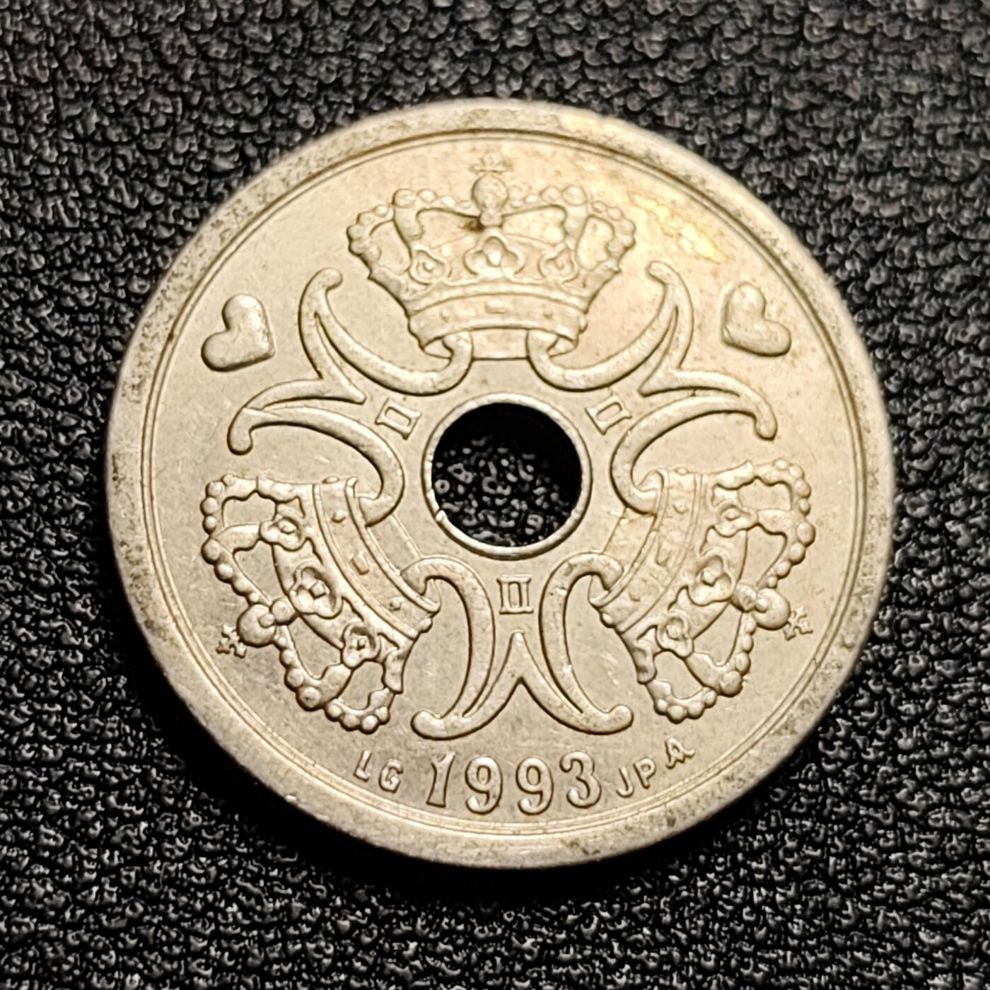泉币菌-第54场-各国散币场 高币值 丹麦1克朗镍币 中孔币