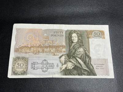 《外钞收藏家》第五百四十七期（本期稀少裸币、刀币、精品评级）（本平台长期征集拍品、欢迎藏友们联系合作） 英国D序列50镑 非全新 品相如图
