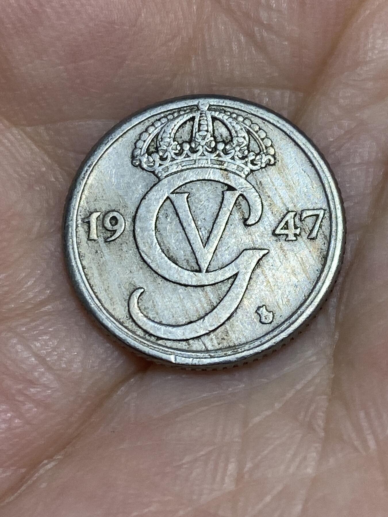 2025年第六十六场(总第九十二场）外国好品散币(免佣金) 少见品种–瑞典🇸🇪1947年25欧尔(古斯塔夫五世时期，后期TS标关门年)