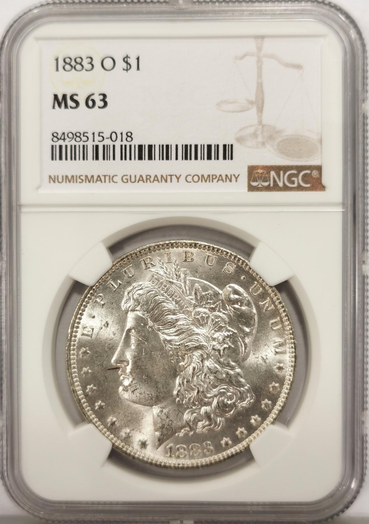 博洋堂世界钱币拍卖第131期（全场包邮） NGC MS63 美国1883年O版根银币，爆光BU品质，藏家必备品质
