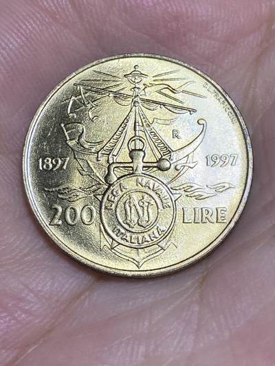 2025年第六十七场(总第九十三场）外国好品散币(免佣金) - 少见好品–意大利🇮🇹1997年200里拉(意大利海军联盟百年纪念币)