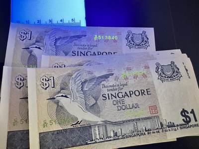 《外钞收藏家》第五百四十七期（本期稀少裸币、刀币、精品评级）（本平台长期征集拍品、欢迎藏友们联系合作） 新加坡鸟版1元 标准10连号（31-40）全新 有轻微潮斑