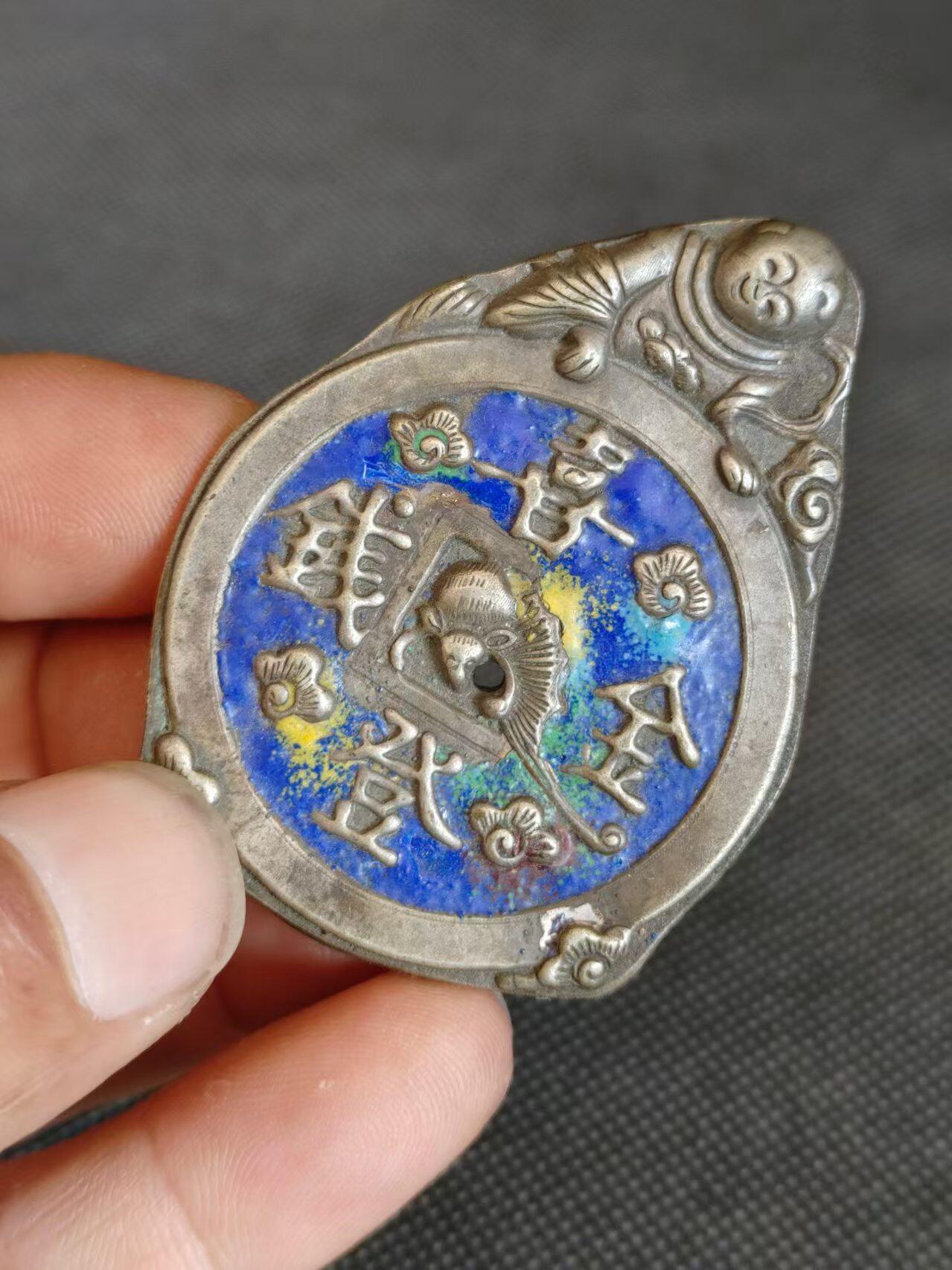 清代烤蓝银锁长命锁，高5.8/宽4.3厘米，保老保真- 古玩一条街- 古玩