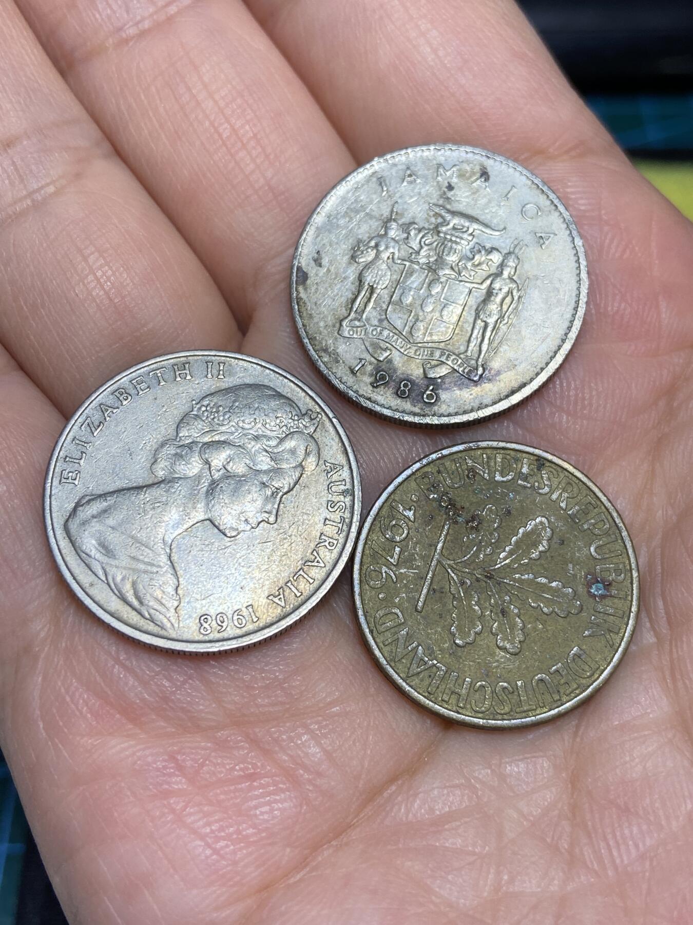 2025年第六十六场(总第九十二场）外国好品散币(免佣金) 3枚：牙买加🇯🇲1986年10分，澳大利亚🇦🇺1968年10分，德国🇩🇪1976年10芬尼