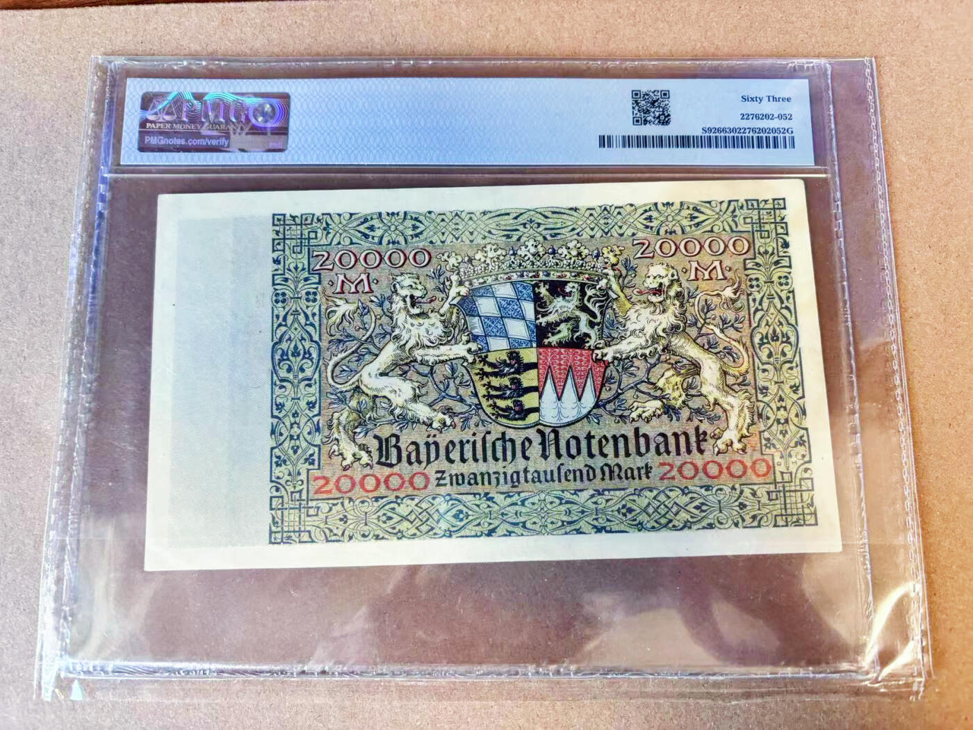 【Blue Auction】世界纸币精拍第696期【精】——18级TOP拍卖/信誉/品质/专业/高效💫 德国 1923年20000马克 PMG63背面盾徽霸气
