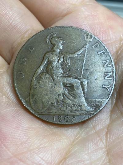 2025年第六十七场(总第九十三场）外国好品散币(免佣金) - 英国🇬🇧1908年1便士(爱德华七世时期，有戳记)