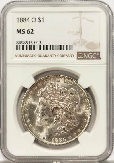 博洋堂世界钱币拍卖第131期（全场包邮） - NGC MS62 美国1884年O版摩根银币，币面干净利落，非常漂亮