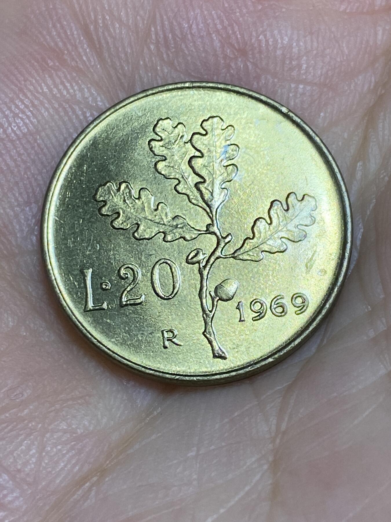 2025年第六十七场(总第九十三场）外国好品散币(免佣金) 原光好品–意大利🇮🇹1969年20里拉(光边版早期年份)
