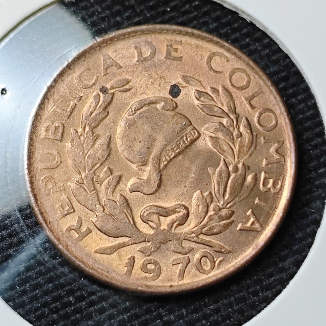 KK钱币收藏小铺 第308期 2月预留时间 周末发货 1970哥伦比亚 5分铜币 好品