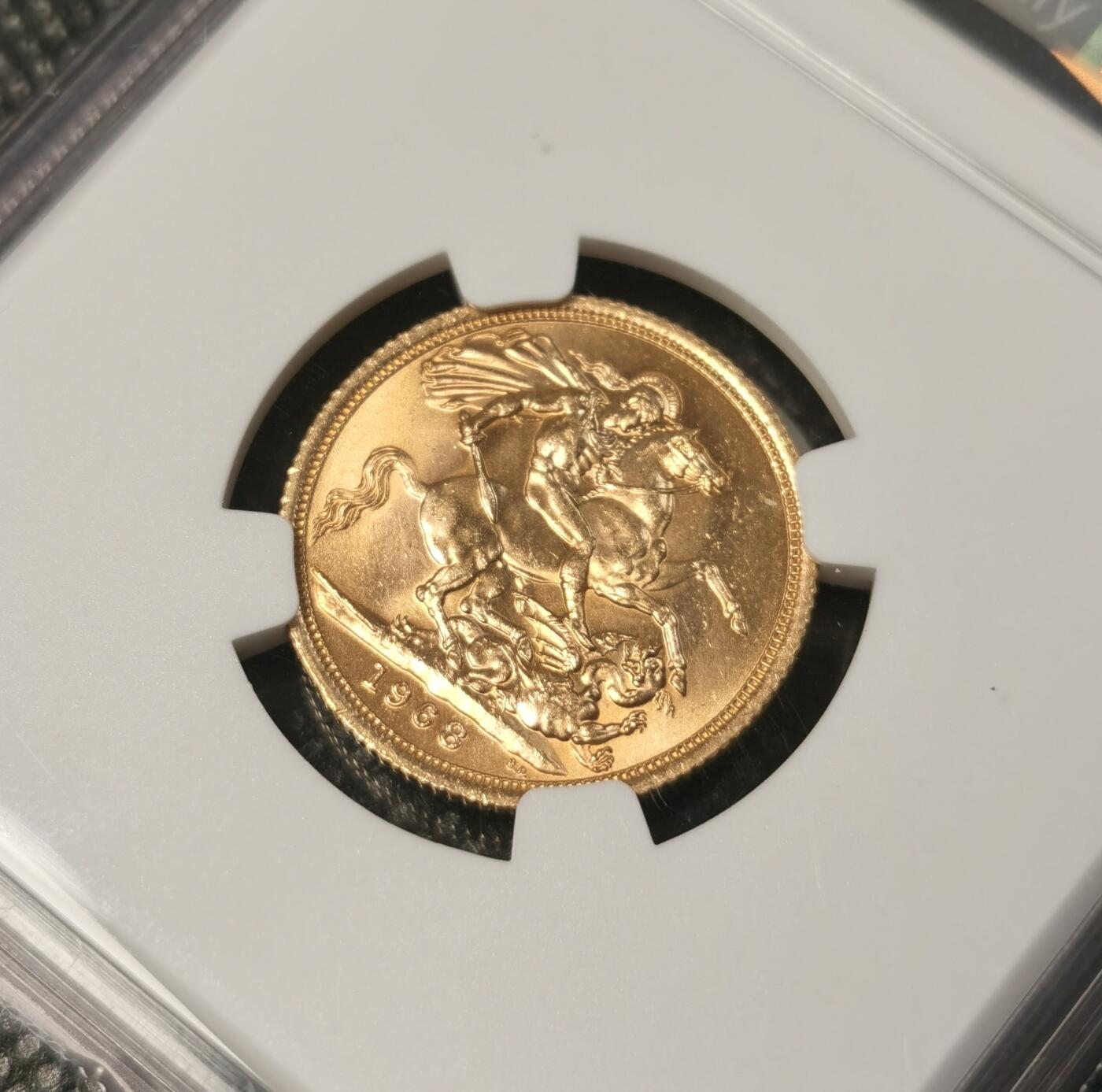 甄臻铺-世界币章拍卖（第25期），送拍享返佣金等优惠多多 NGC-MS64 英国1968年伊丽莎白二世1索维林金币