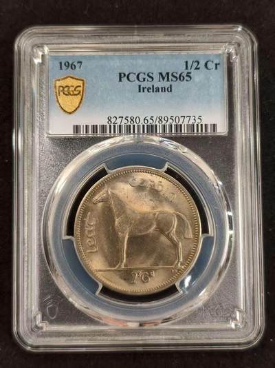 G&W世界散币，银币处理专场（第24场） - PCGS-MS65  爱尔兰1967年1/2克朗