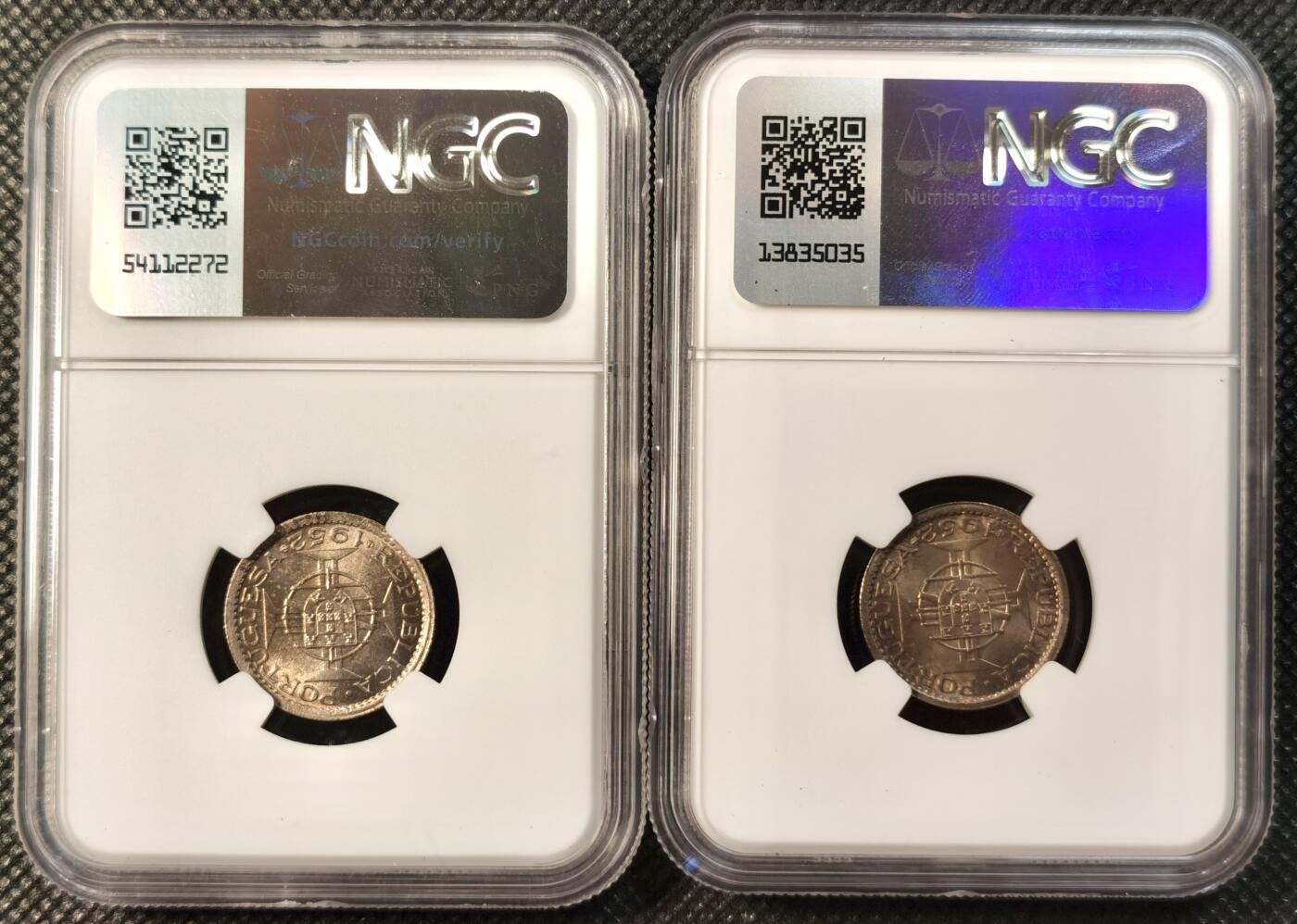  甄臻铺-世界币章拍卖（第25期），送拍享返佣金等优惠多多 NGC-MS65 澳门1952年50分，高分卷拆，两枚一组