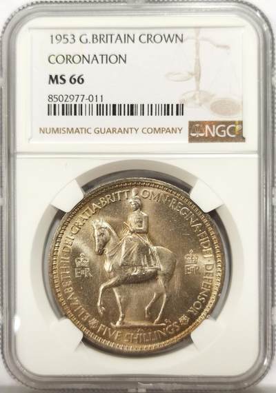 博洋堂世界钱币拍卖第131期（全场包邮） - NGC MS66 英国1953年伊丽莎白二世登基纪念克朗，高分少见