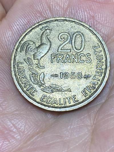 2025年第六十八场(总第九十四场）外国好品散币(免佣金) - 法国🇫🇷1950年20法郎(4羽版，头像后单排字)
