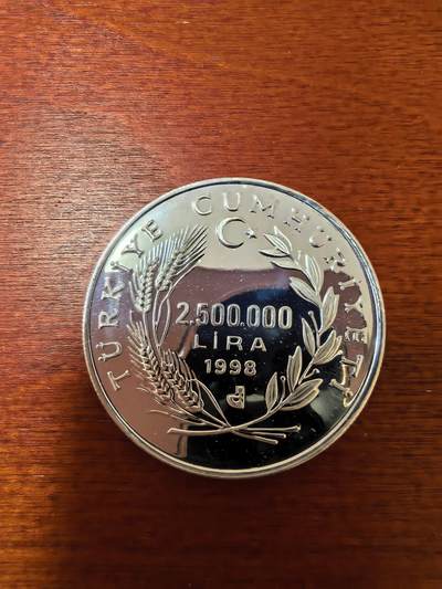 长老汇蛇年精选第二十三场拍卖 1998土耳其凯穆尔250万里拉精制银币，23.3克925银