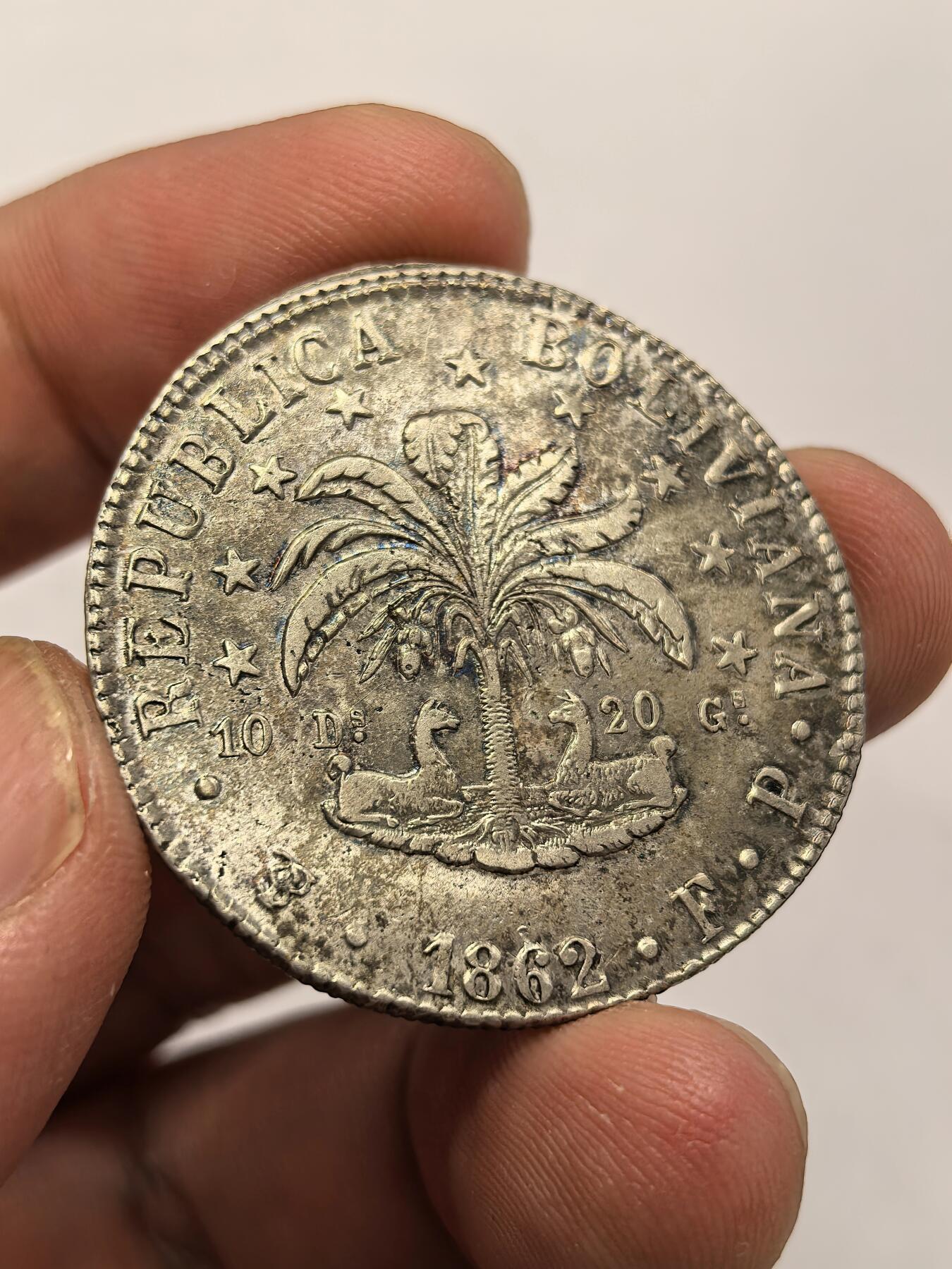 博洋堂世界钱币拍卖第131期（全场包邮） 玻利维亚共和国1842 8sol 原光带彩