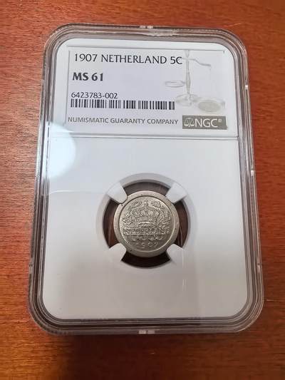 长老汇蛇年精选第二十三场拍卖 1907 荷兰5分铜镍币，NGC MS61