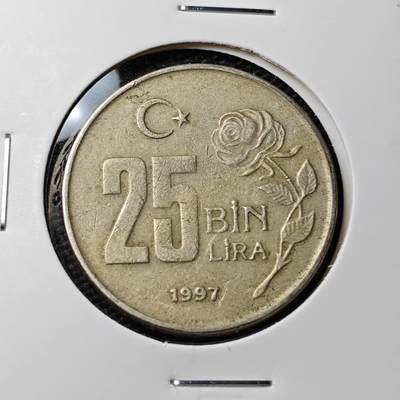 KK钱币收藏小铺 第308期 2月预留时间 周末发货 - 1997 土耳其25BiN里拉