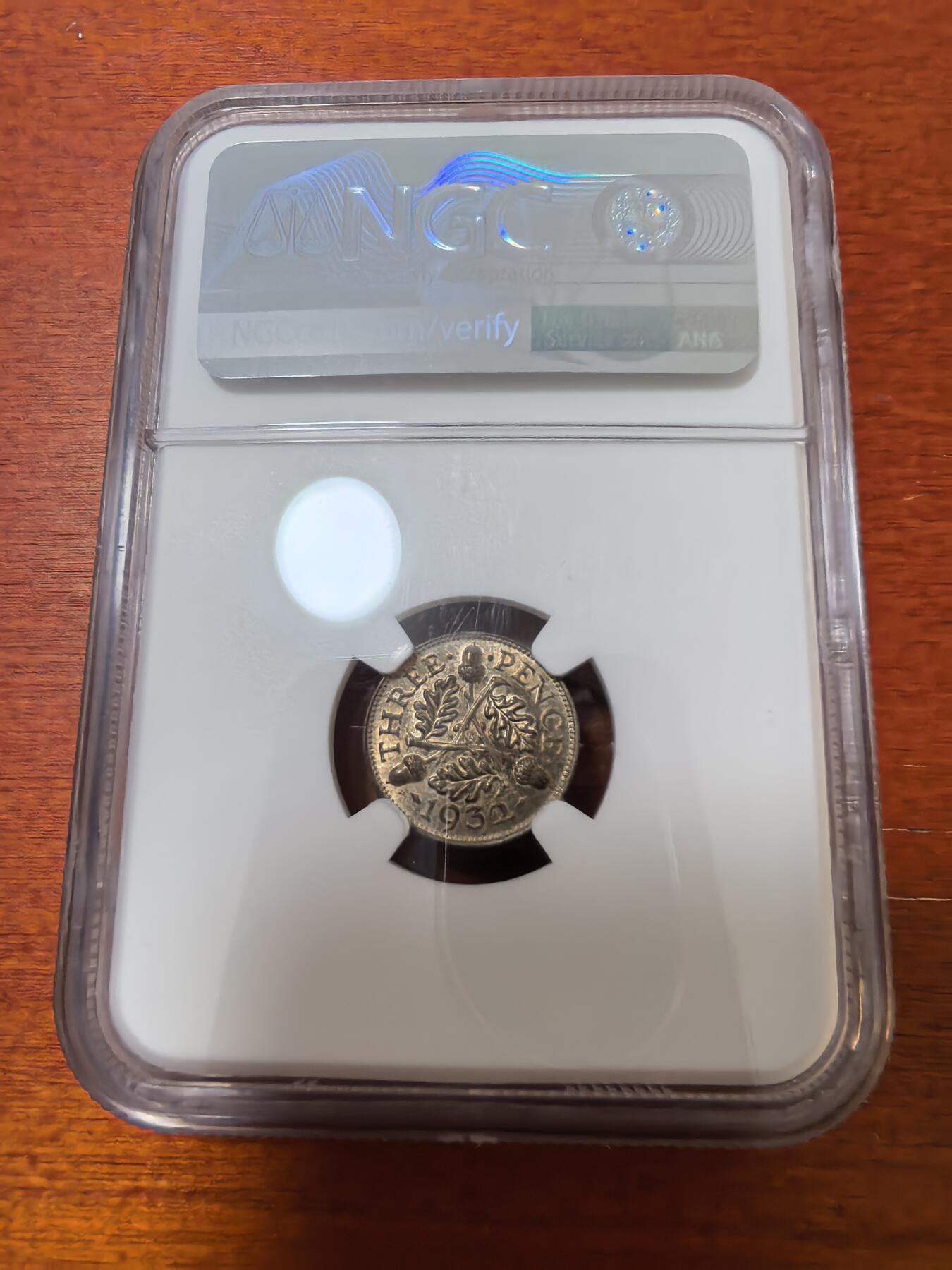 长老汇蛇年精选第二十三场拍卖 1932 英国乔治五世3便士银币，NGC MS62