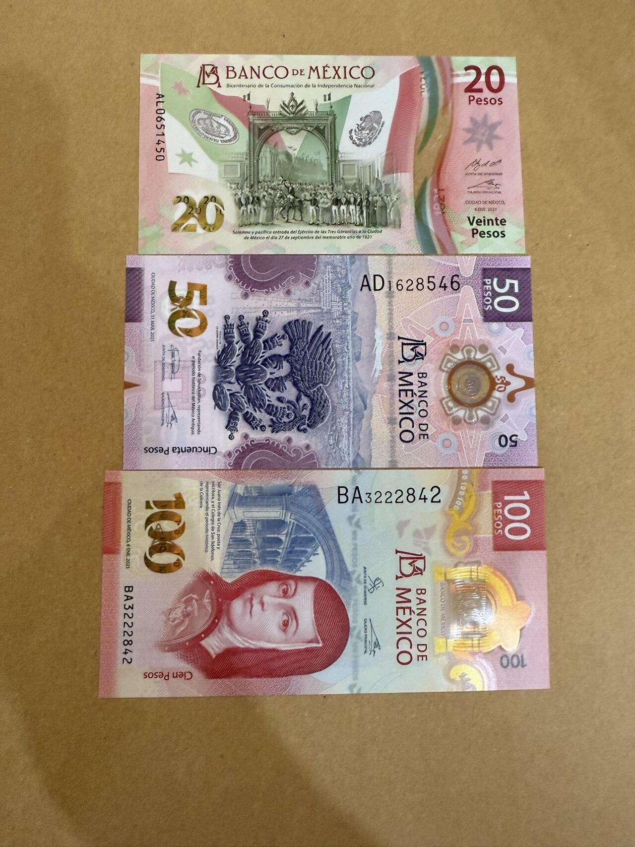 【炜奕收藏】，第三十九期 墨西哥20-100比索3张，UNC品相