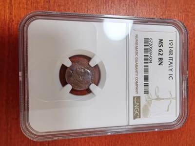 长老汇蛇年精选第二十三场拍卖 1914意大利维克托·伊曼纽尔三世1分铜币，NGC MS62BN，唯一第四名，更高7枚