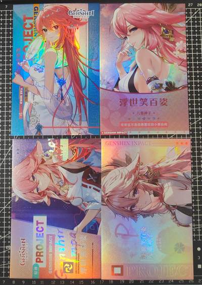 铃鹿第五期（提示一：自制卡难免瑕疵，可能存在撞角爆边等出厂瑕疵，介意慎拍；提示二：参拍请慎重，跑单押金不退的）） - 八重神子A6彩闪明信片16张