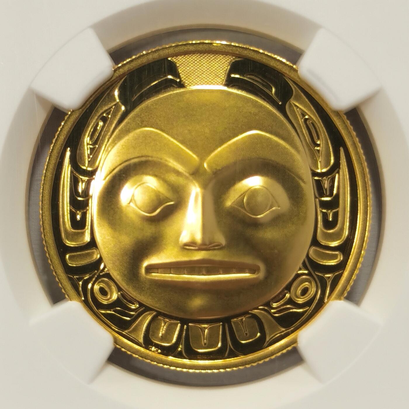 博洋堂世界钱币拍卖第131期（全场包邮） NGC PF69UC 加拿大1997年海达面具$200金币，99年克劳斯最佳金币，基本上要上手才能理解为什么这枚币会获奖，面具层次感很强，发行量11610枚，17.135克22K金，略大于1/2盎司