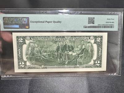 《外钞收藏家》第五百四十七期（本期稀少裸币、刀币、精品评级）（本平台长期征集拍品、欢迎藏友们联系合作） 2017年美国2美元 PMG64E 豹子号999