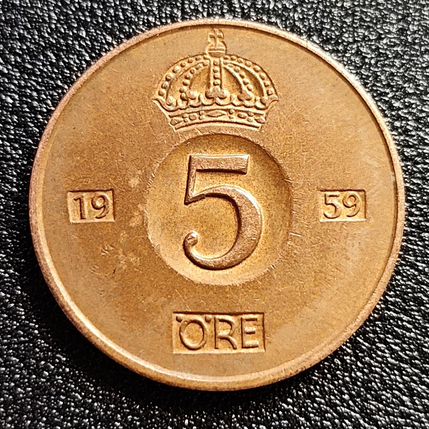 泉币菌-第57场-各国散币场 美品 瑞典1959年 皇冠版-5-欧尔铜币