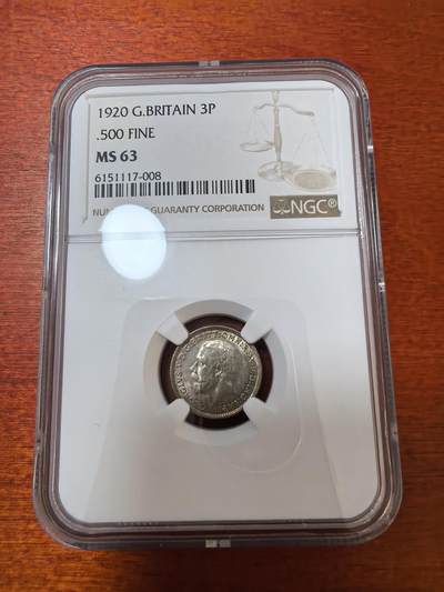 长老汇蛇年精选第二十三场拍卖 1920 英国乔治五世3便士银币，NGC MS63