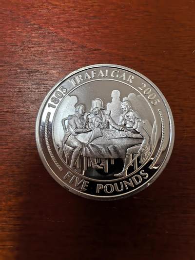 长老汇蛇年精选第二十三场拍卖 2005直布罗陀特拉法加战役5镑精制银币，28.28克925银，克书60美金