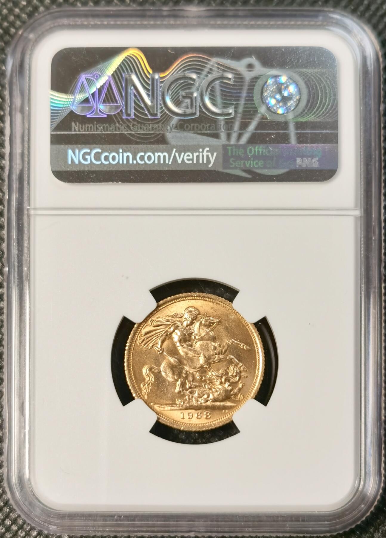 甄臻铺-世界币章拍卖（第25期），送拍享返佣金等优惠多多 NGC-MS64 英国1968年伊丽莎白二世1索维林金币