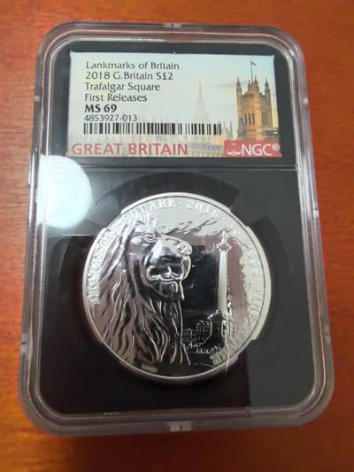 长老汇蛇年精选第二十三场拍卖 2018 英国特拉法加广场地标纳尔逊纪念碑2英镑银币，NGC MS69，冠军分，首期，少见黑盒