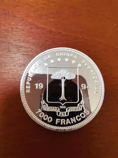 长老汇蛇年精选第二十三场拍卖 1994赤道几内亚西班牙达利邮票7000法郎彩色精制银币