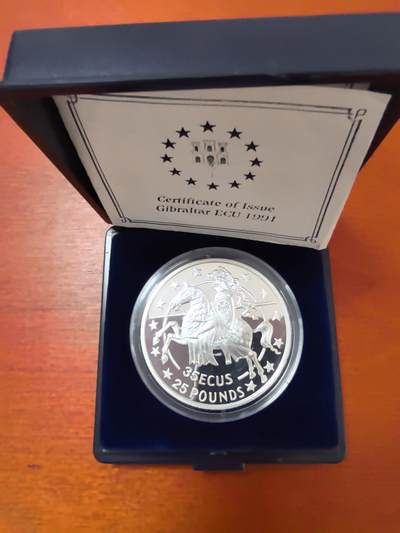 长老汇蛇年精选第二十三场拍卖 1991直布罗陀25镑/35埃居双币值精制银币，盒证全，1万枚