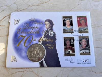 第166期拍卖【长期征集拍品】 - 圣赫勒拿1996伊丽莎白二世诞辰70年纪念币首日封