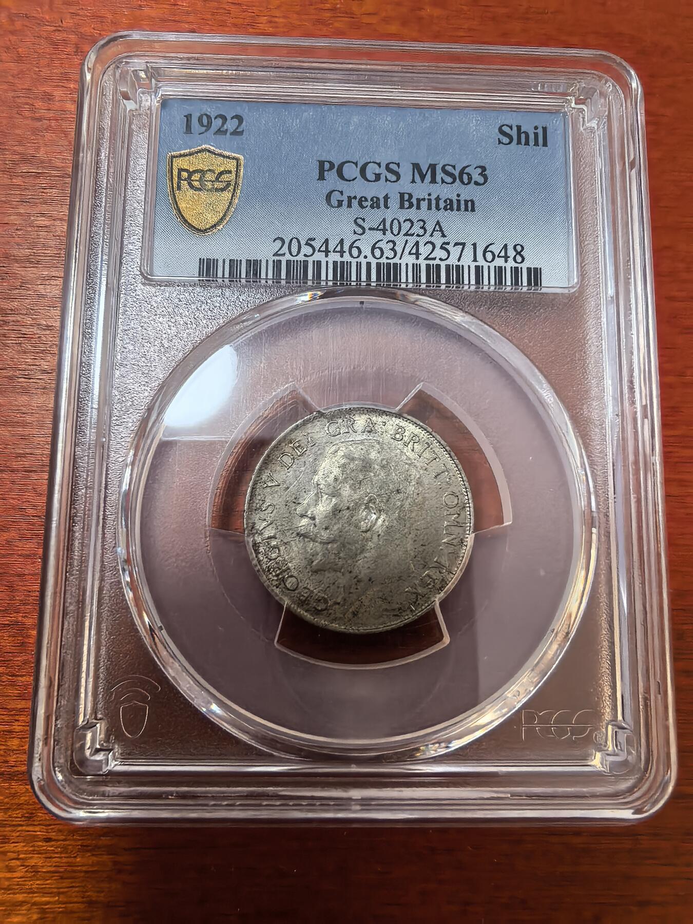 长老汇蛇年精选第二十三场拍卖 1922 英国乔治五世1先令银币，PCGS MS63