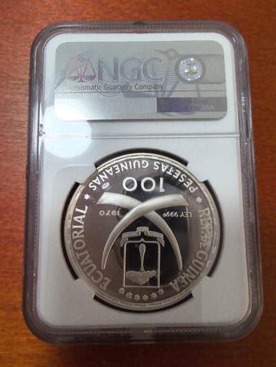 长老汇蛇年精选第二十三场拍卖 1970 赤道几内亚戈雅的名画《裸体的吗哈》100比塞塔精制银币，NGC PF67UC，背面象牙间有银纯度标记版，季军，更高5枚