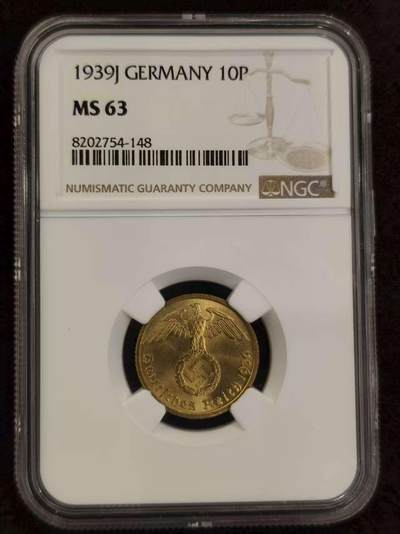 G&W世界散币，银币处理专场（第24场） - NGC-MS63  德国1939年10芬尼