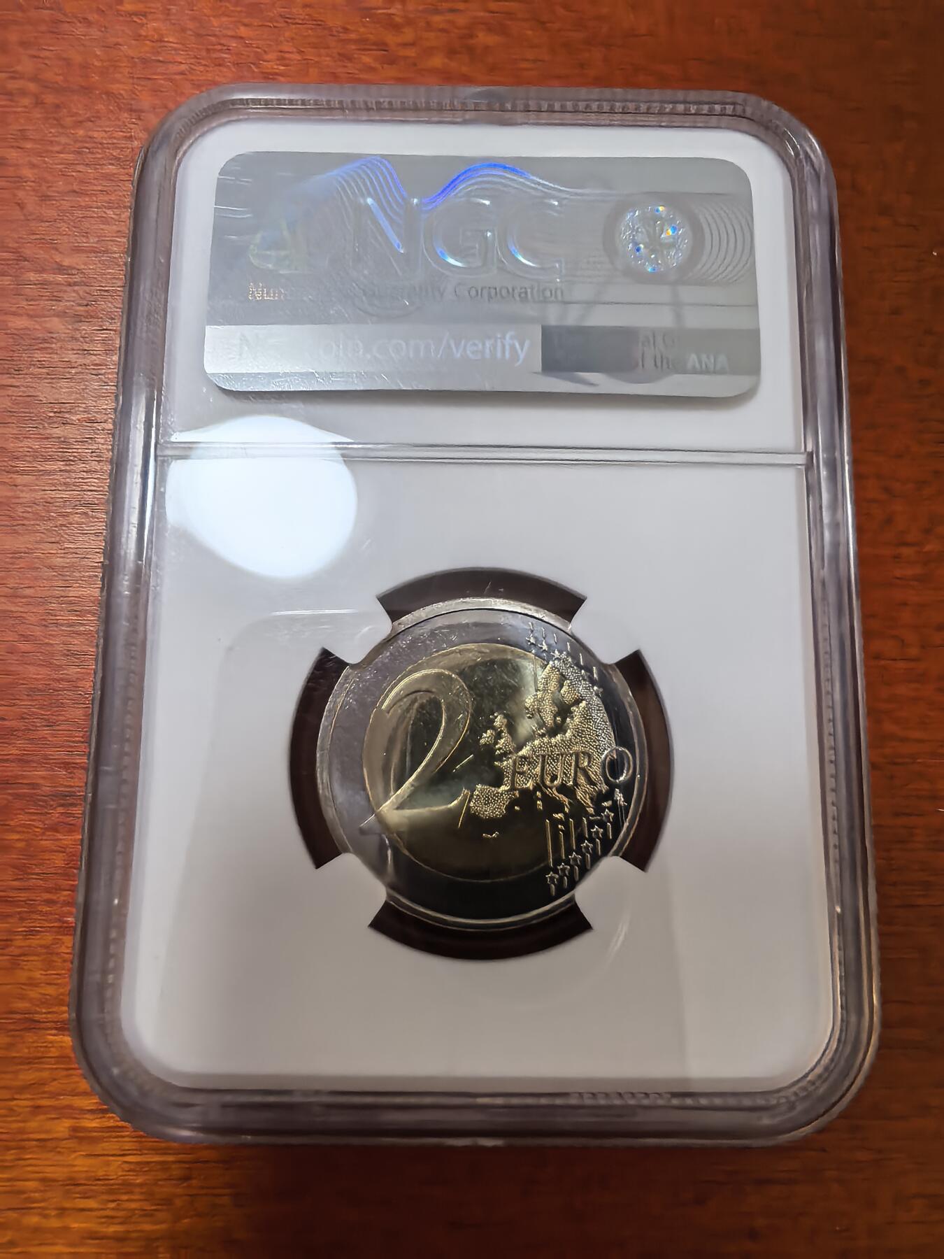 长老汇蛇年精选第二十三场拍卖 2019斯洛伐克斯特凡尼克逝世百周年2欧元双金属币，NGC MS65，唯一冠军