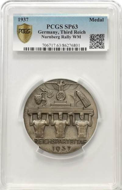 博洋堂世界钱币拍卖第131期（全场包邮） - PCGS SP63 德国第三帝国1937年纽伦堡党代会巨大锌章！60mm，唯一记录，慕尼黑造币厂出品！和50大寿一个厂的官方发行巨大章！